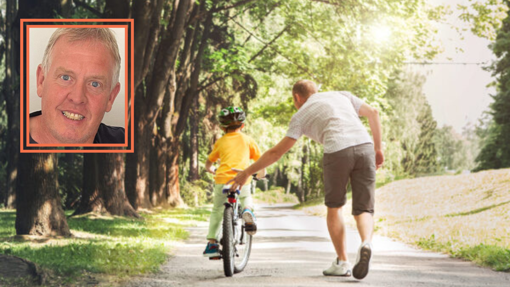 A man helping a young child on his bike